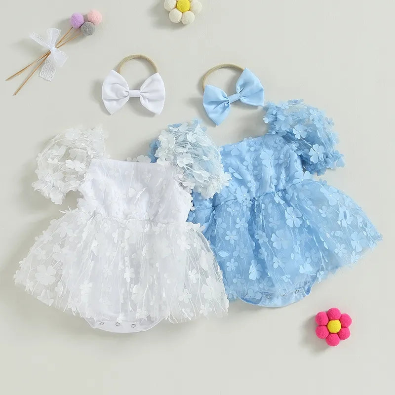 Floral Romper and Headband Blue