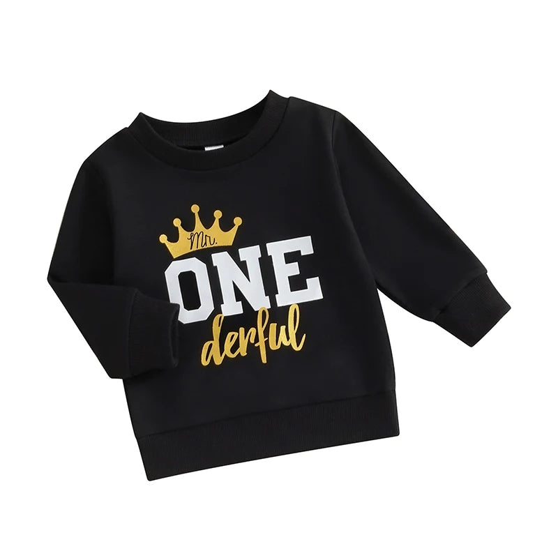 Mr. One Derful Crewnek Birthday Top, Black