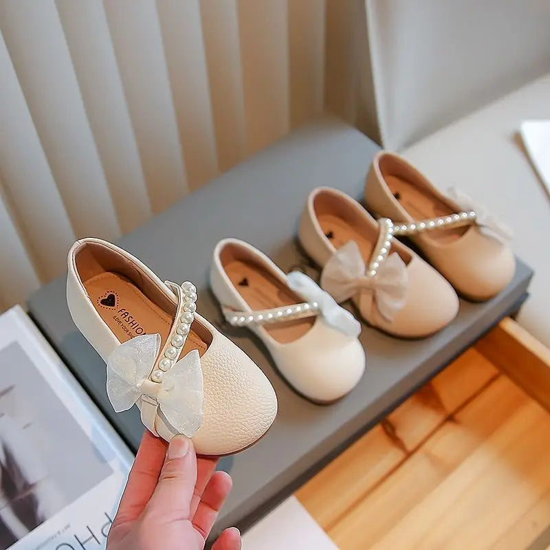 Pearl Bow Girls Party Dance Shoes