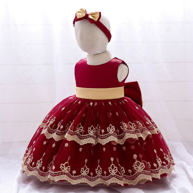 Maroon And Gold Embroidered Special Occasions Ball Gown
