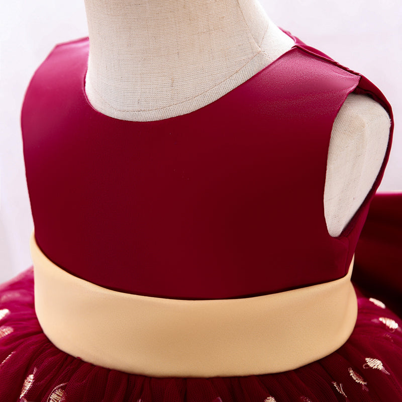 Maroon And Gold Embroidered Special Occasions Ball Gown