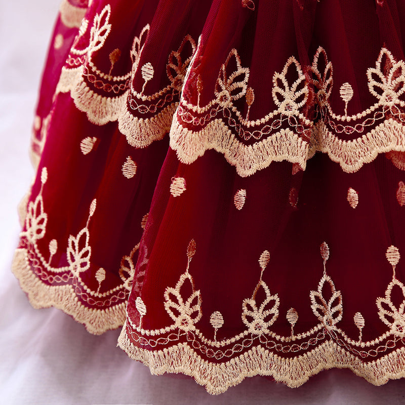 Maroon And Gold Embroidered Special Occasions Ball Gown