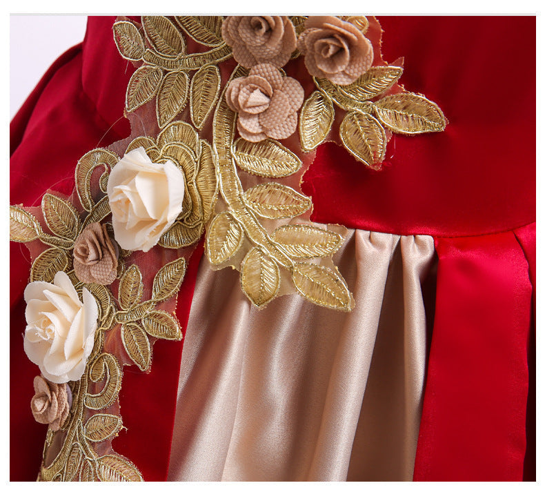 Maroon And Gold Embroidered Special Occasions Ball Gown