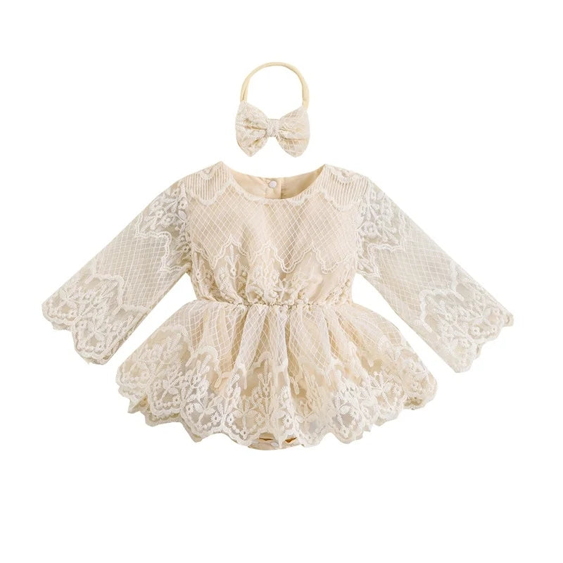 Off White Lace Romper Dress with Pichwork Plaid Skirt