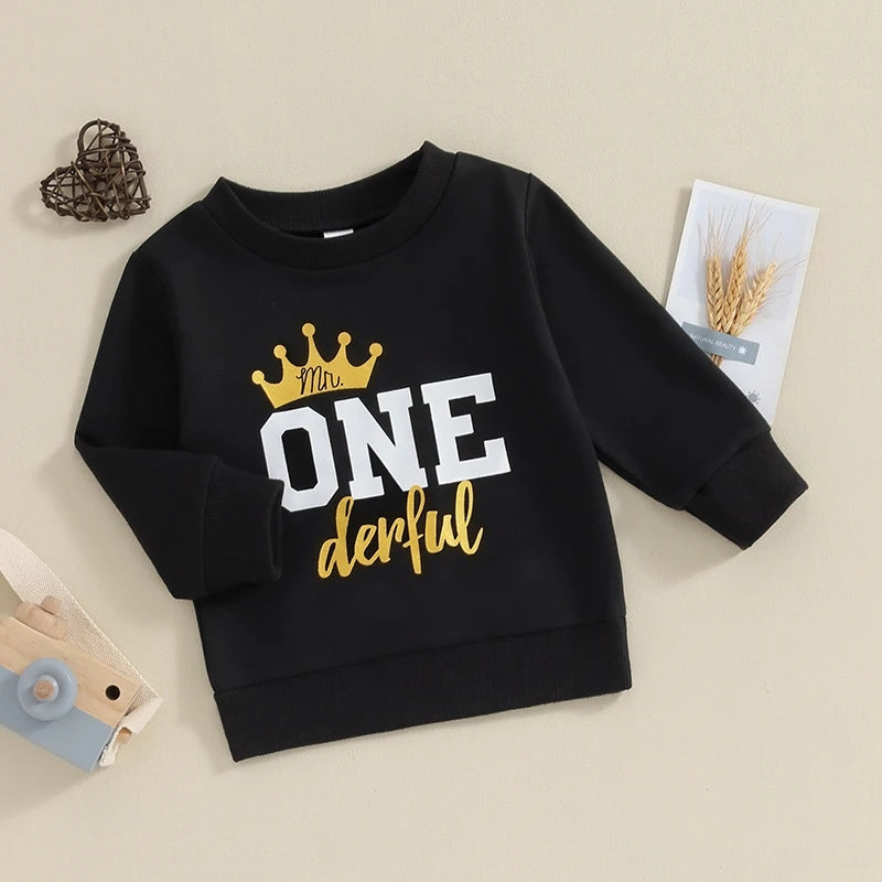 Mr. One Derful Crewnek Birthday Top, Black