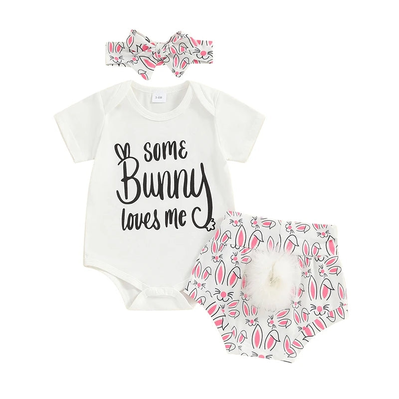 Some Bunny Loves Me Romper with Fluffy Tail Bloomer and Headband