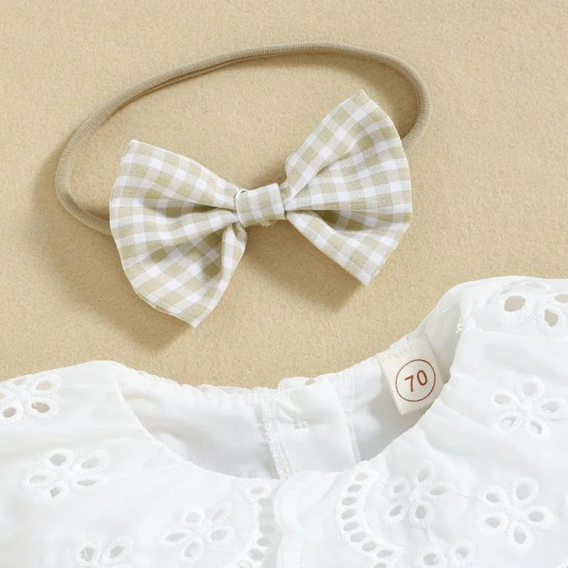 Lace Ruffle Collar Romper with Headband