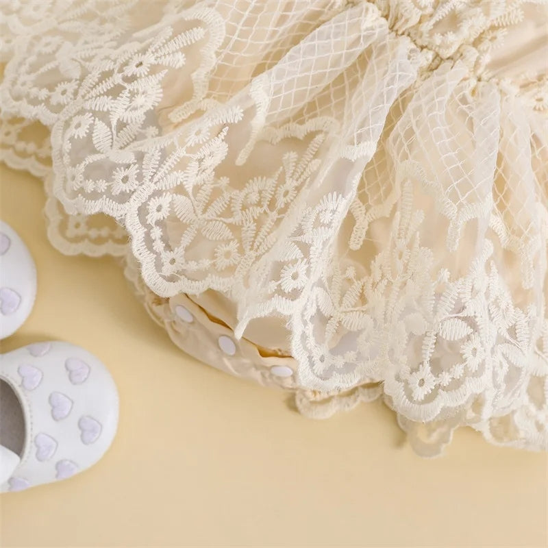 Off White Lace Romper Dress with Pichwork Plaid Skirt