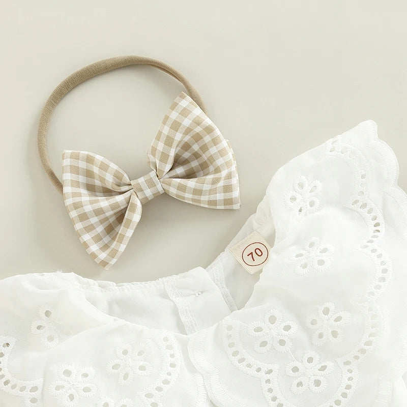 Lace Ruffle Collar Romper with Headband