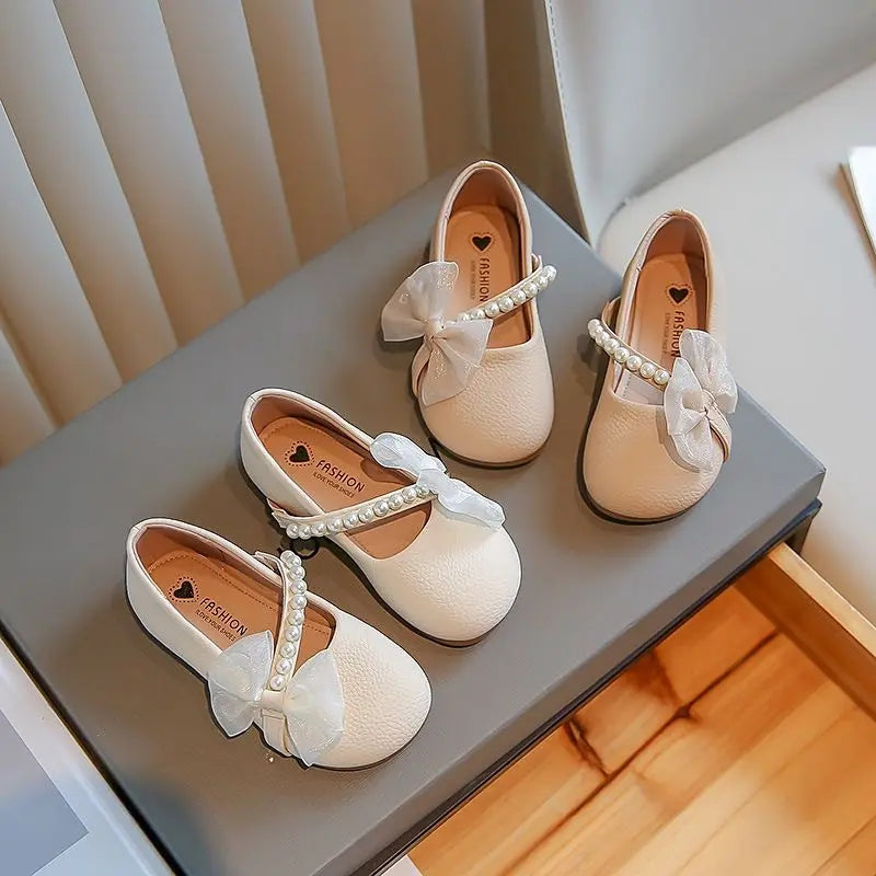 Pearl Bow Girls Party Dance Shoes