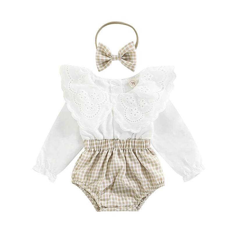 Lace Ruffle Collar Romper with Headband