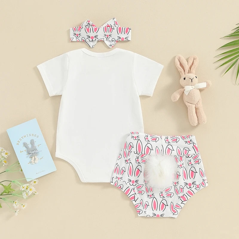 Some Bunny Loves Me Romper with Fluffy Tail Bloomer and Headband