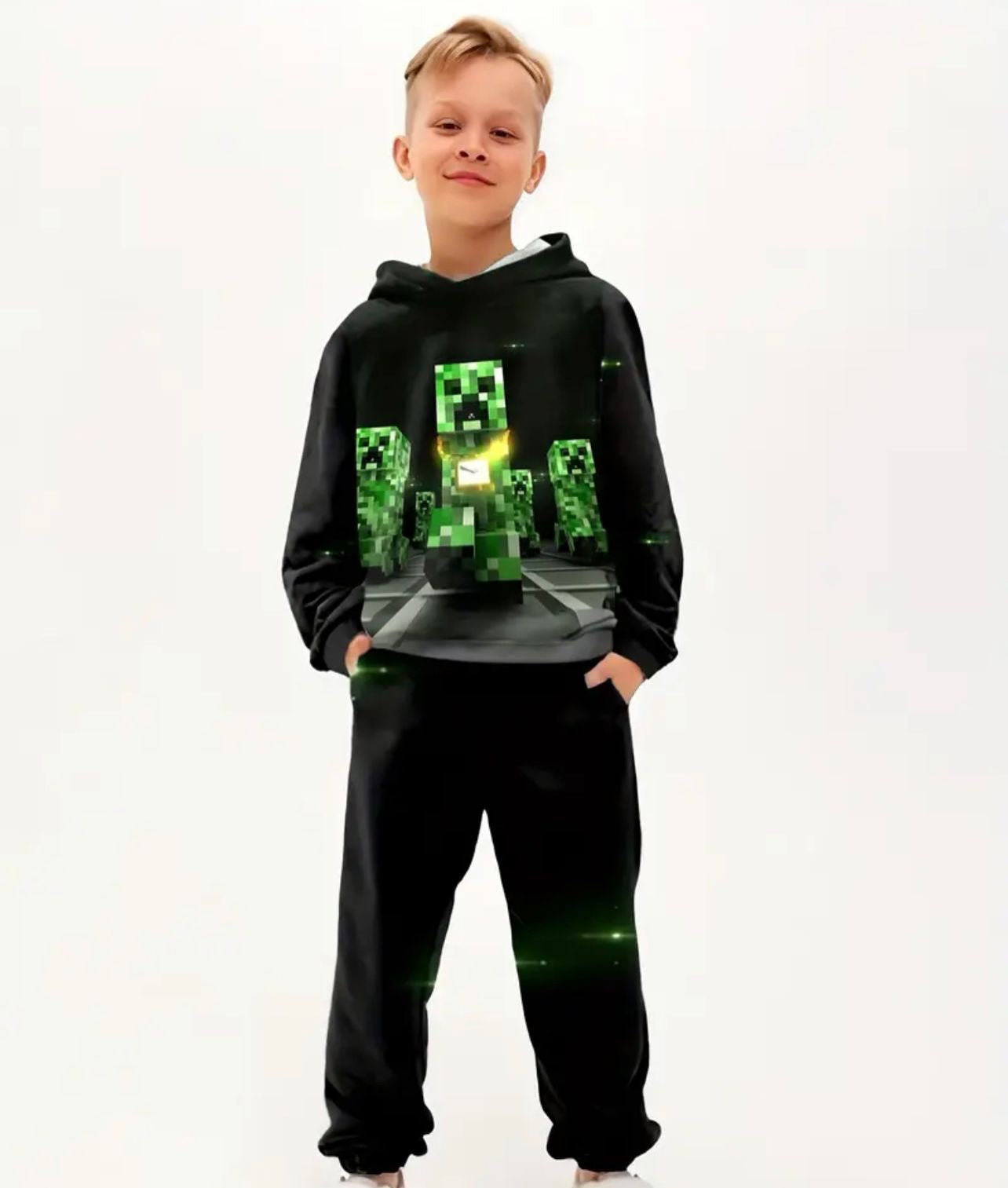 Minecraft Black & Green Printed Tracksuit set