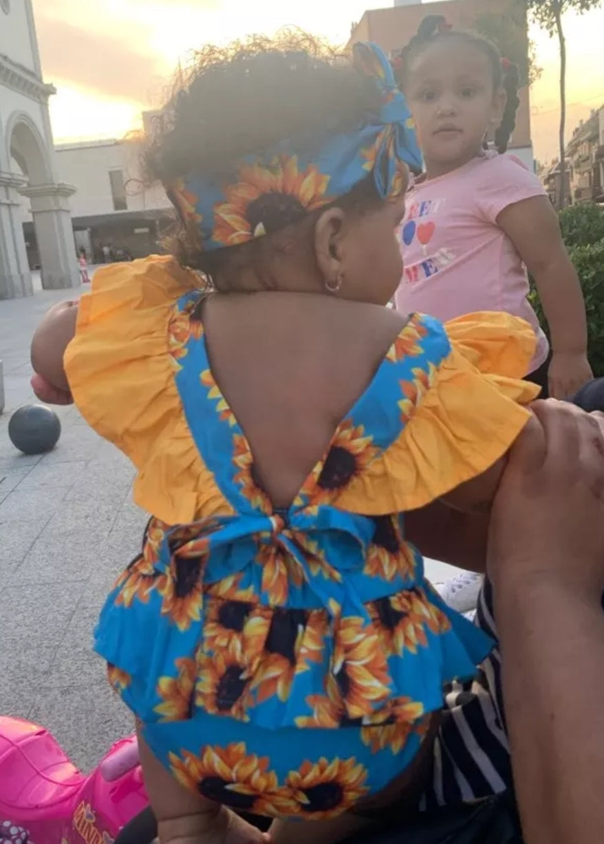 Sunflower Sky Blue Ruffle Romper