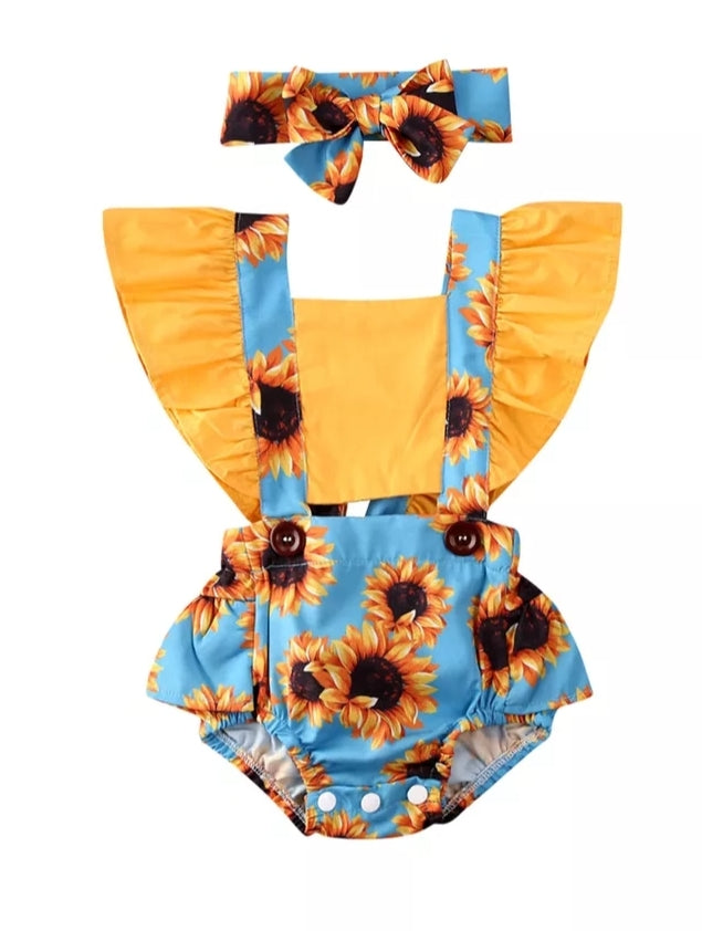 Sunflower Sky Blue Ruffle Romper