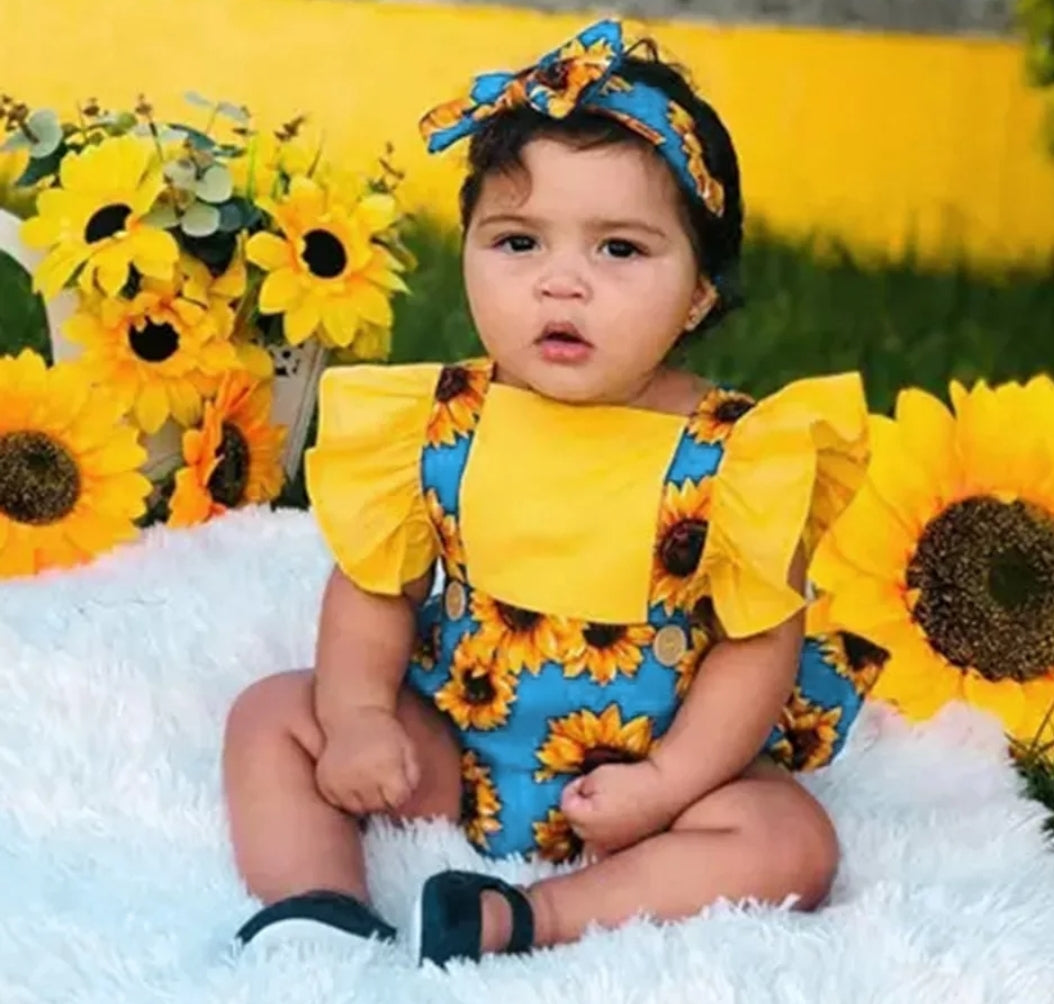 Sunflower Sky Blue Ruffle Romper