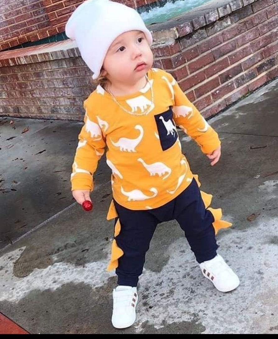Yellow & Navy Dinosaur Tracksuit