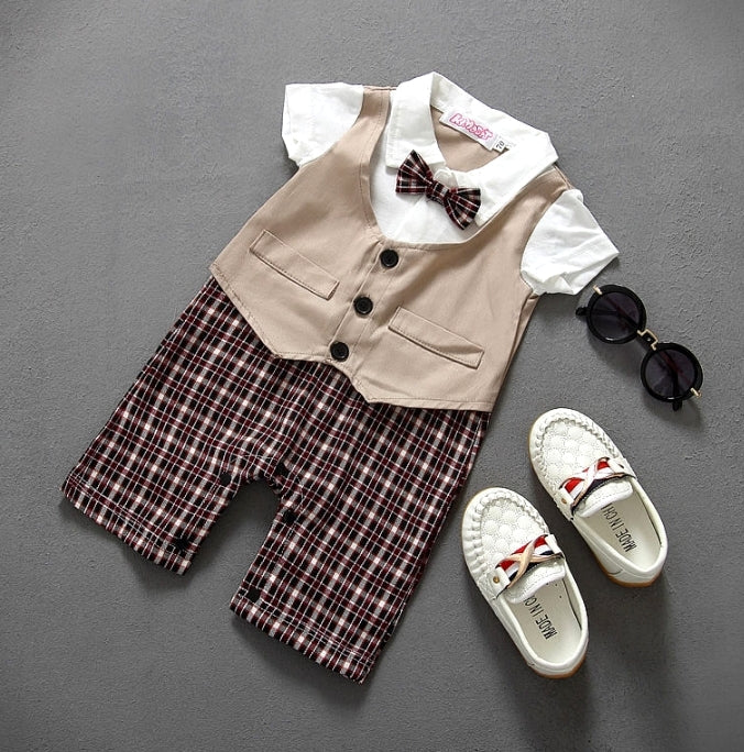 Camel and Checked, Gentleman Romper Jumpsuit