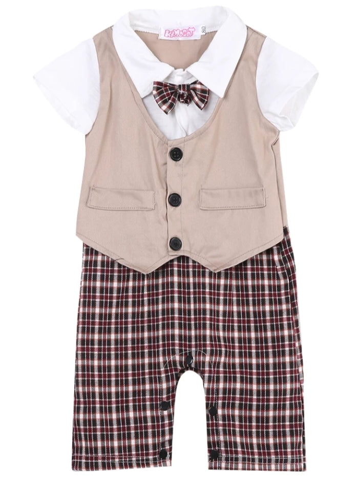 Camel and Checked, Gentleman Romper Jumpsuit