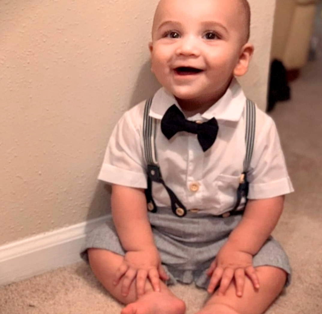Gentleman Suit White Short Sleeve Shirts with Shorts, Suspenders and Bowtie