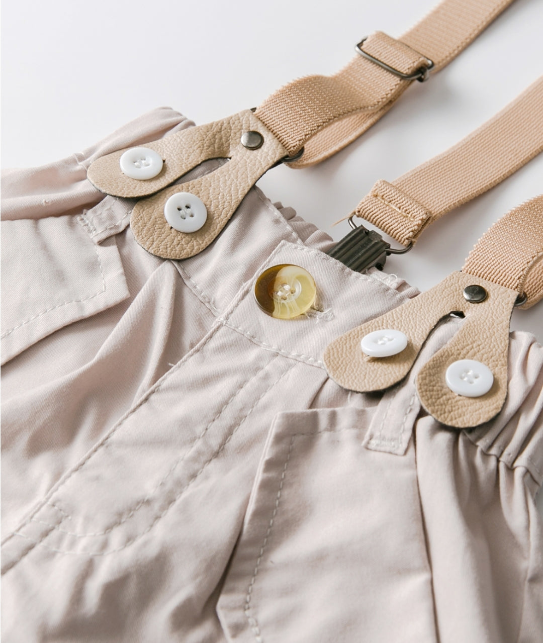 Gentleman Suit, White Shirt, Bowtie, Chino Shorts And Suspenders