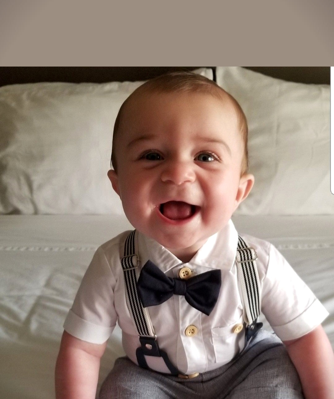 Gentleman Suit White Short Sleeve Shirts with Shorts, Suspenders and Bowtie