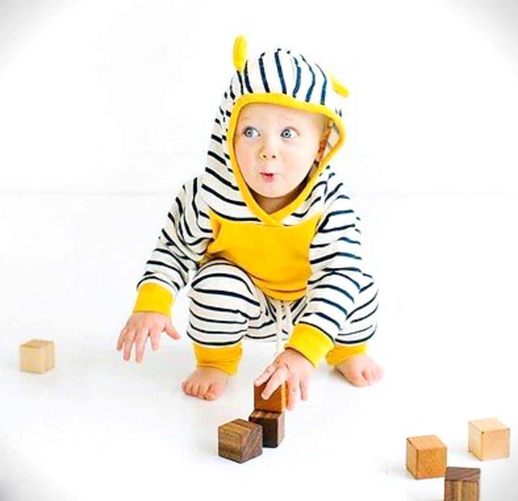 Yellow Hooded Top With High Wasted Striped Pants