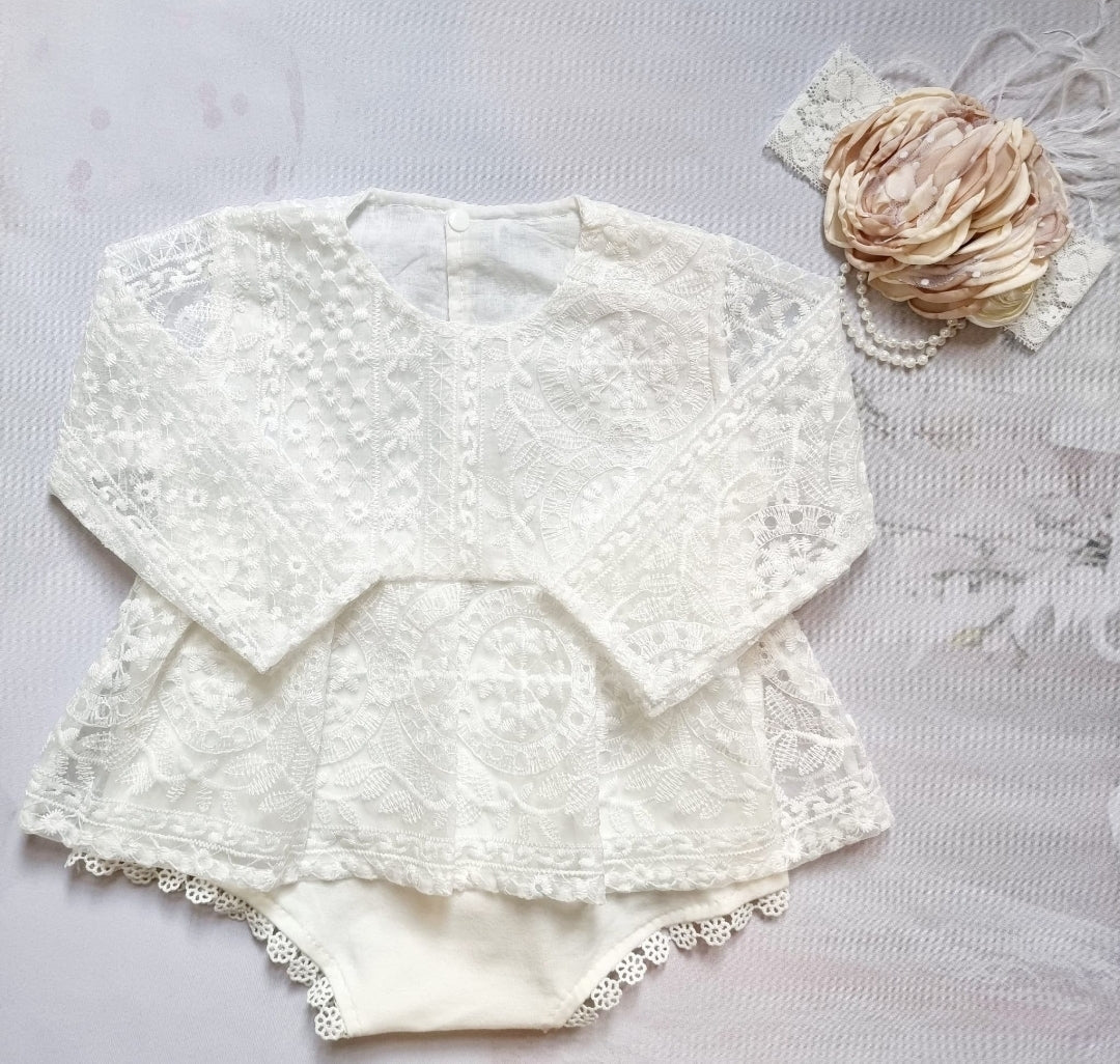 Long Sleeve Lace Romper Dress