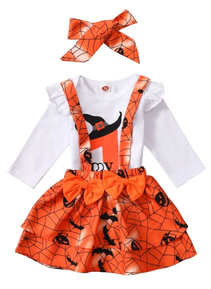 My First Halloween Romper with Spiderweb Dora Dress and Headband