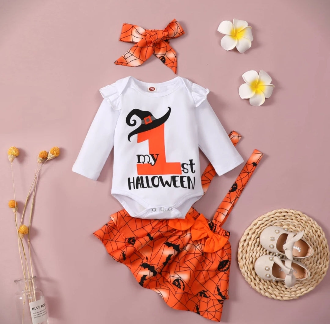 My First Halloween Romper with Spiderweb Dora Dress and Headband