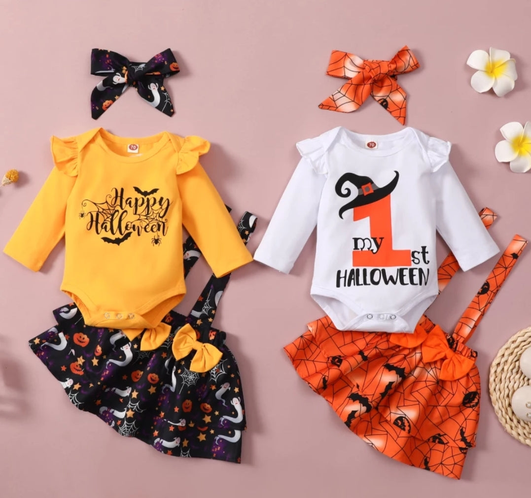 My First Halloween Romper with Spiderweb Dora Dress and Headband