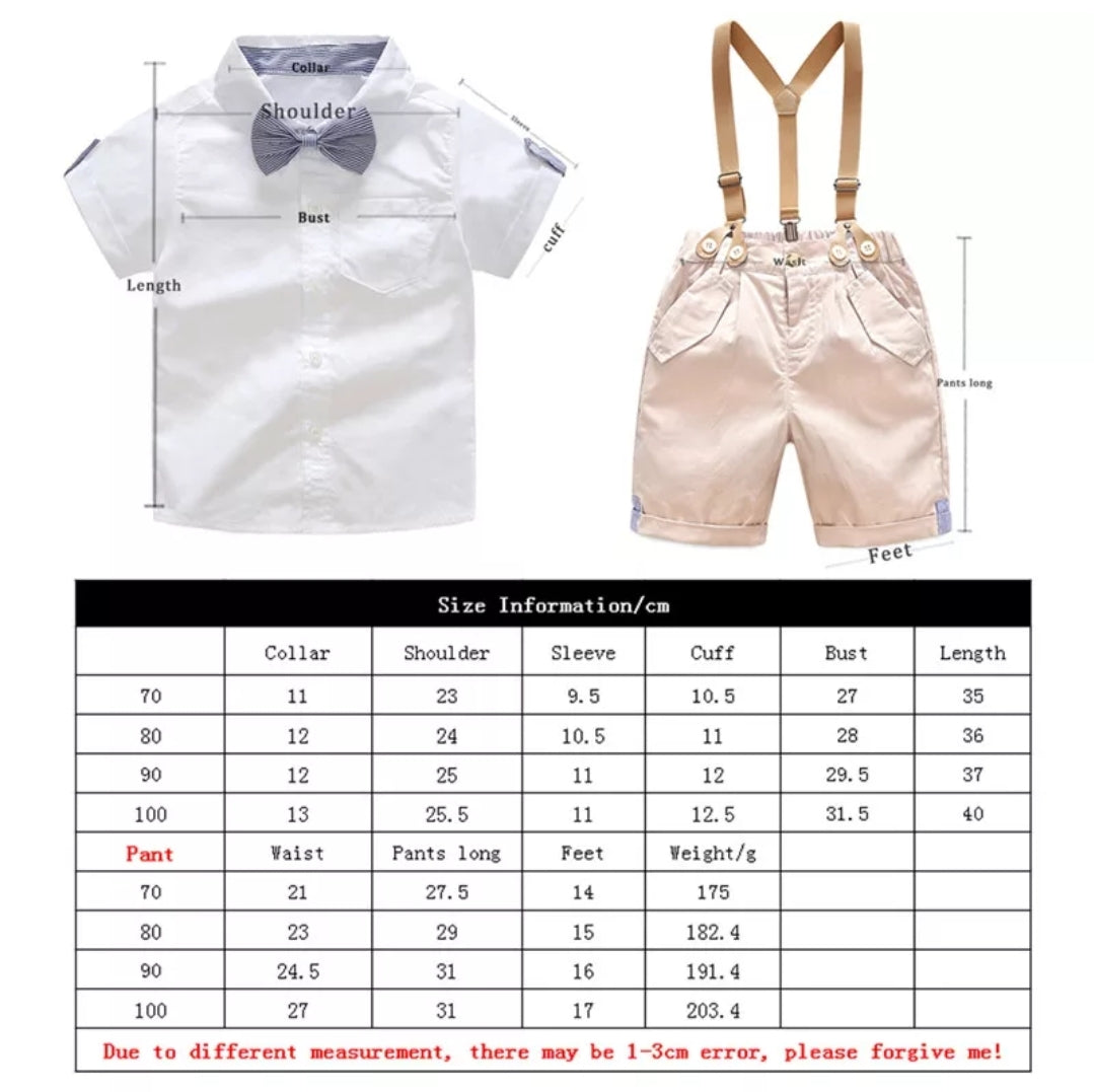 Gentleman Suit, White Shirt, Bowtie, Chino Shorts And Suspenders
