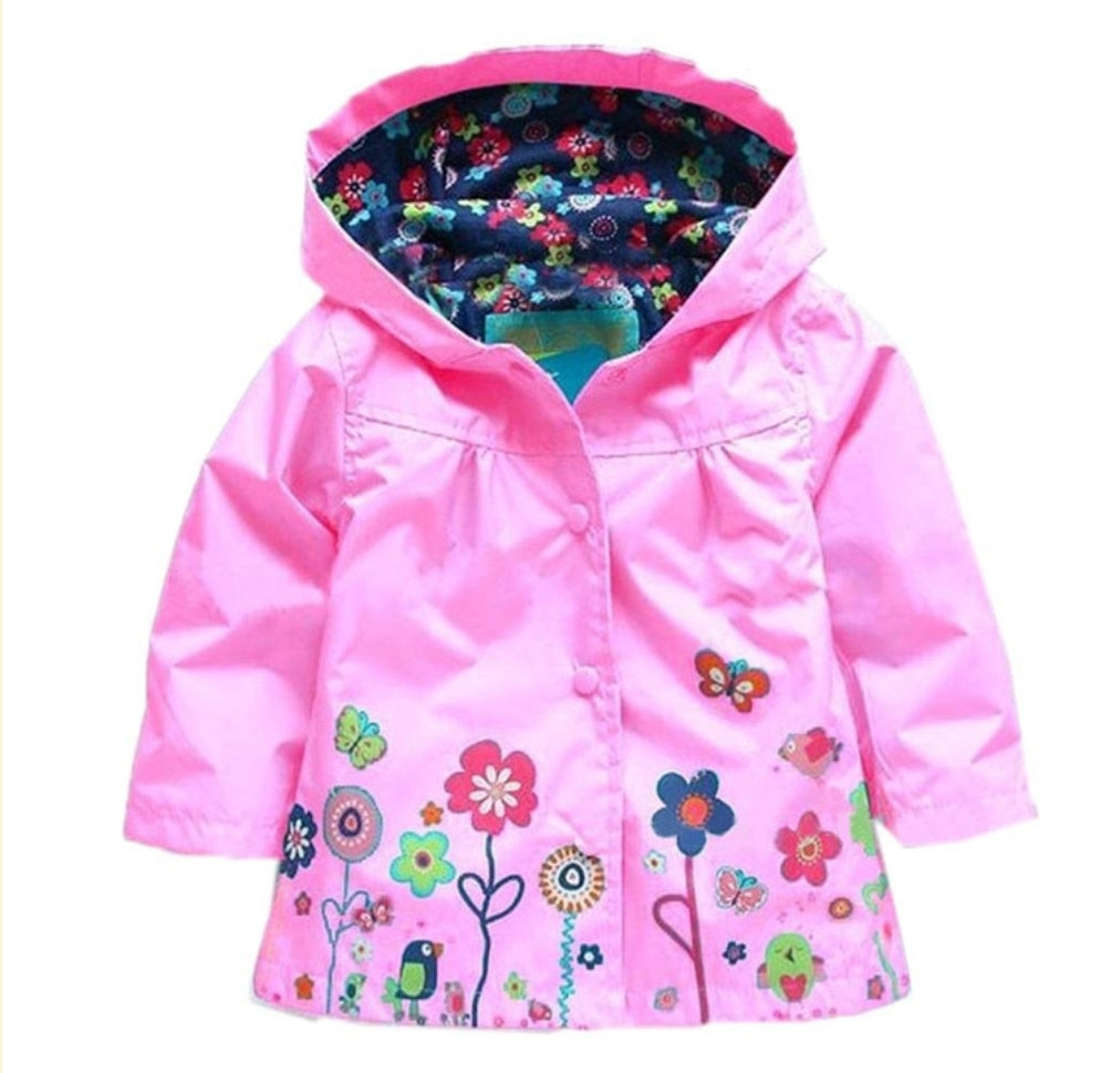 Pink Rain Coat with Floral Detail