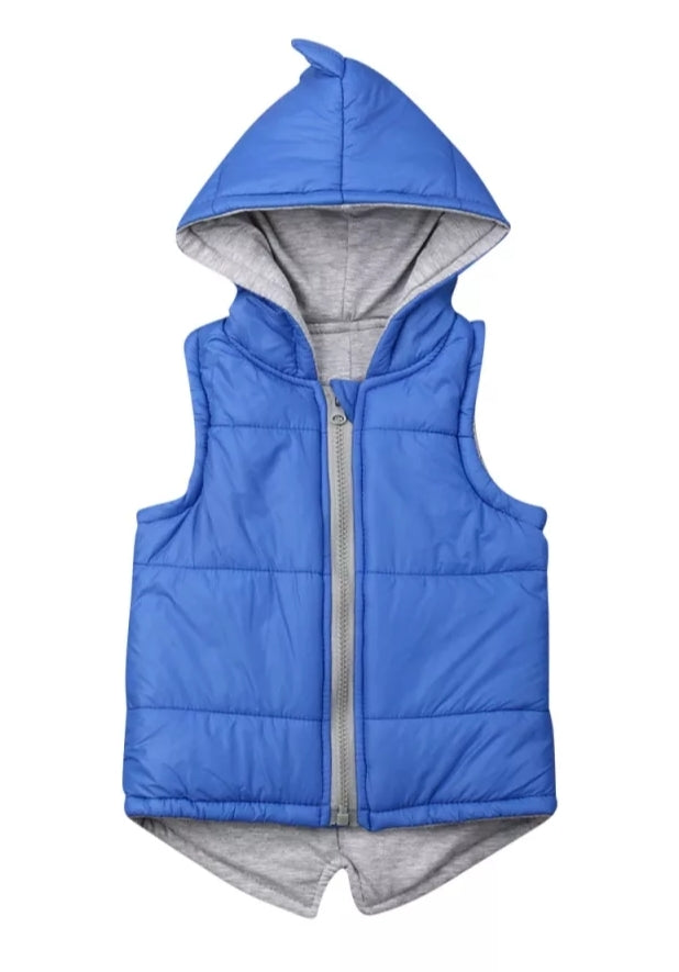 Blue Dino Puffer Jacket, Sleeveless