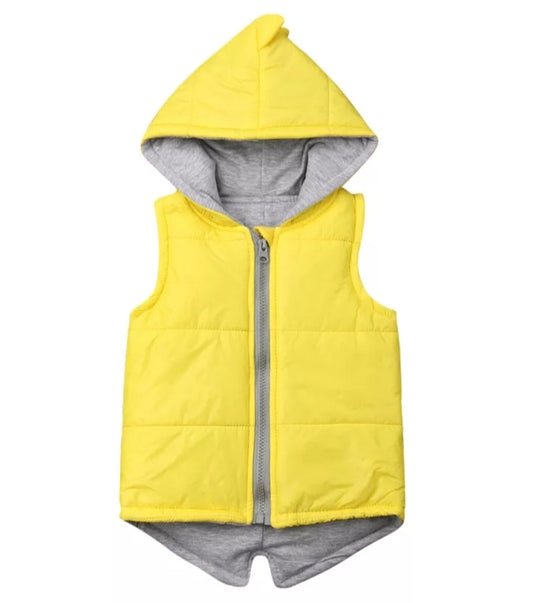 Yellow Dino Puffer Jacket, Sleeveless #2000257