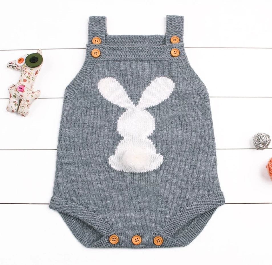 Gray Knitted Bunny Romper