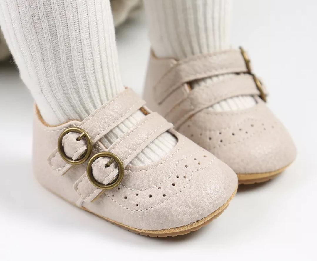 Ivory Leather Double Buckle Pumps