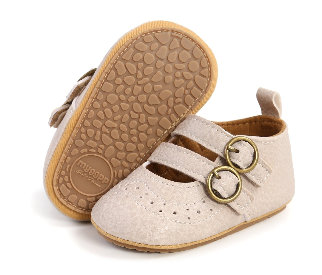 Ivory Leather Double Buckle Pumps
