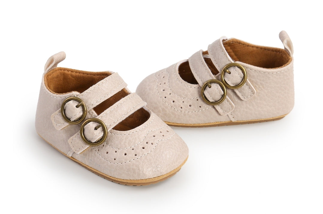 Ivory Leather Double Buckle Pumps