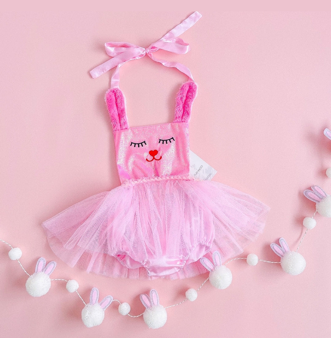 Pink Bunny Sequins Romper with Romantic Tutu