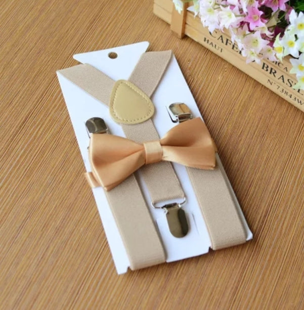 Champagne Suspenders and Silk Bow Tie