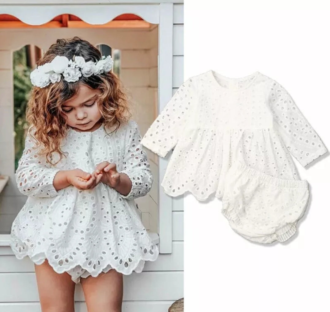 Long Sleeve Dress Top And Lace Bloomer