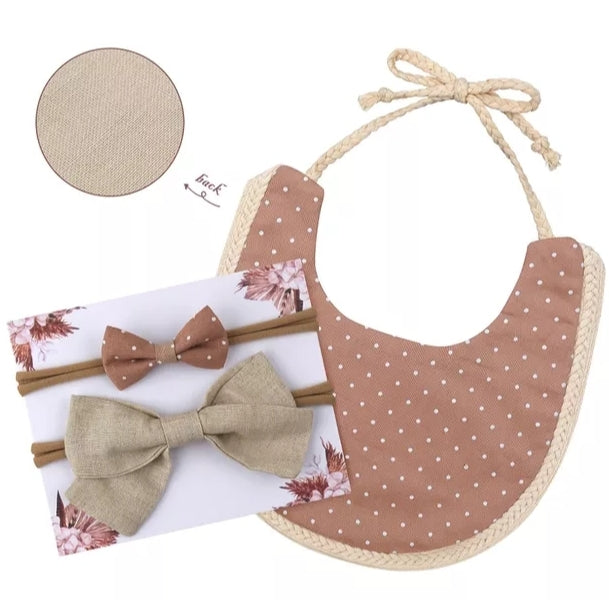 Polka Lace Vintage Reversible Bib and Headbands