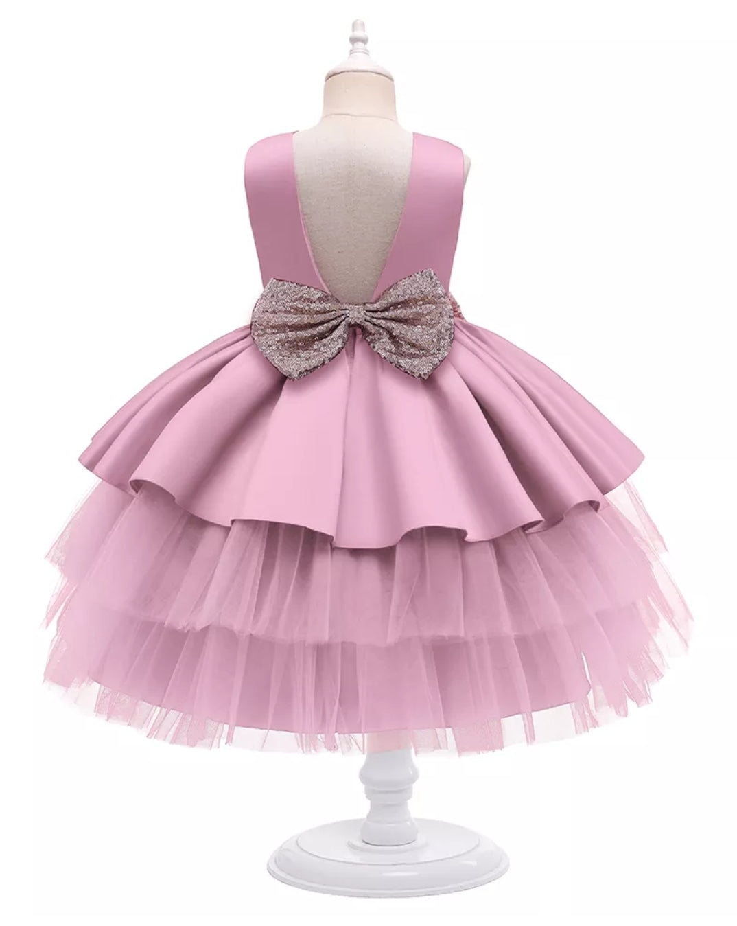 Dusty Pink Formal Dress with Sequins Bow (Extra Puffy)