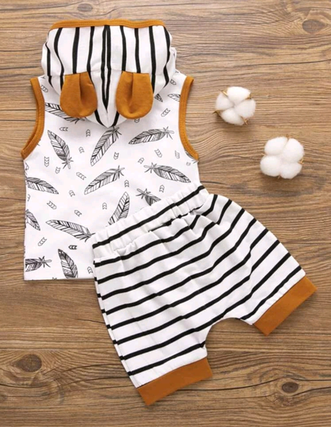 Feather Hooded Vest and Shorts