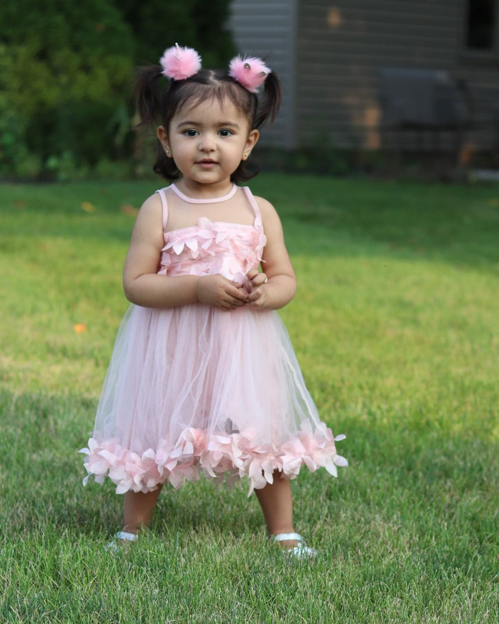 Pink 3D Ruffle Floral Dress