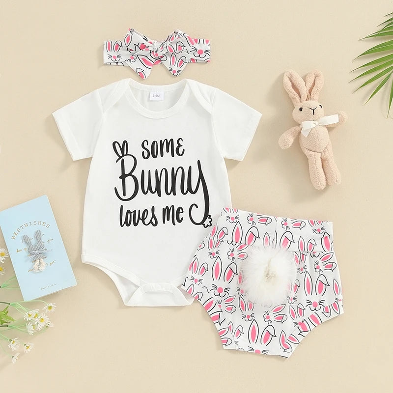 Some Bunny Loves Me Romper with Fluffy Tail Bloomer and Headband