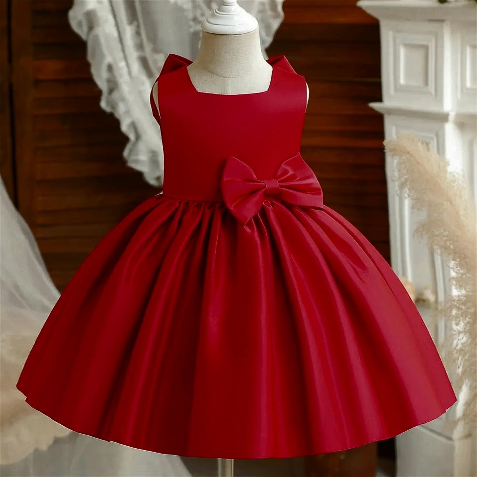 Burgundy Special Occasions Dress with Big Bow (Clip on)