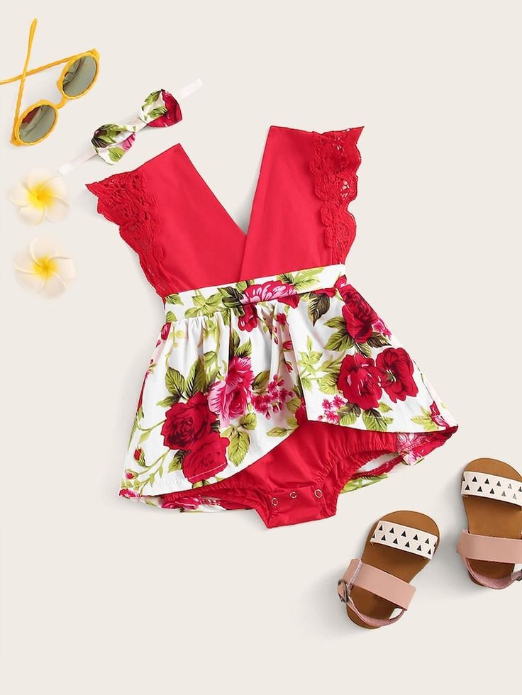 Red Rose Romper Dress