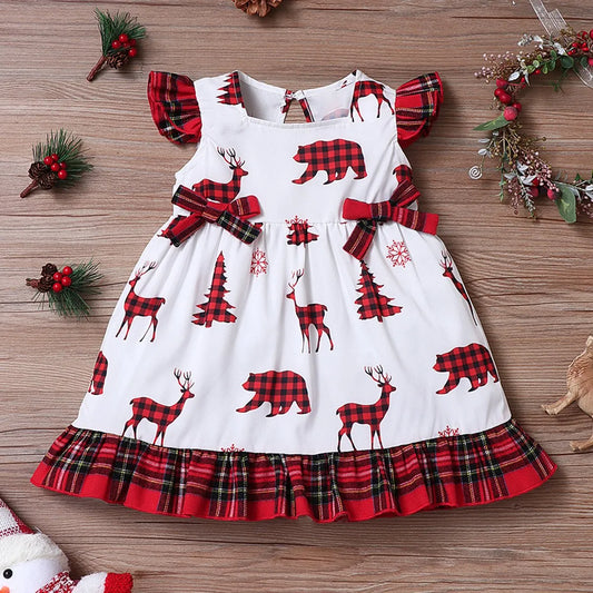 Plaid print ruffle flutter sleeve baby dress
